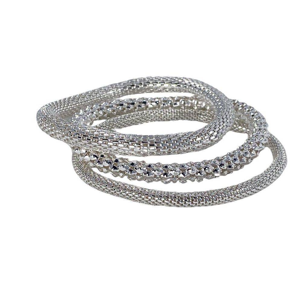 Mesh Chain Stretch Multilayer Bracelets Set of 3 - Picture 2 of 5